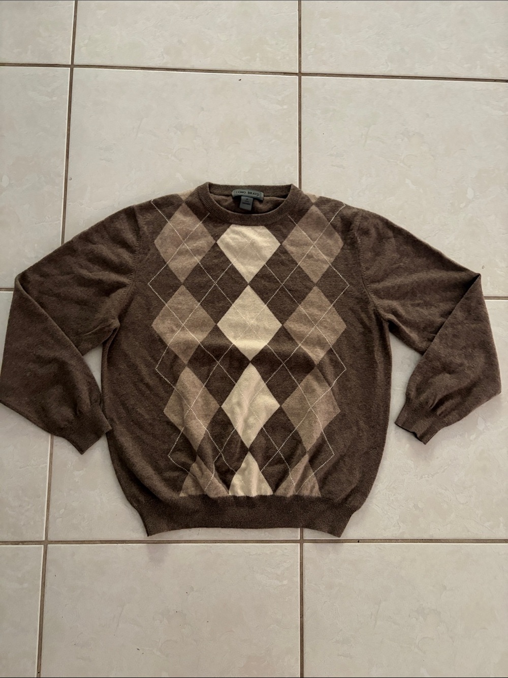 100% cashmere Men's Brown Argyle Crewneck Sweater